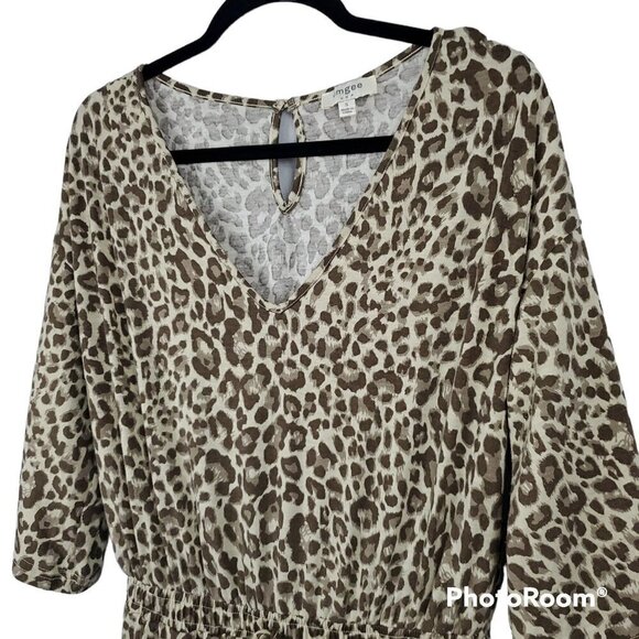 ❤️264 Umgee Animal Leopard Print Cinched Waist Wide Leg Jumpsuit - Picture 4 of 7